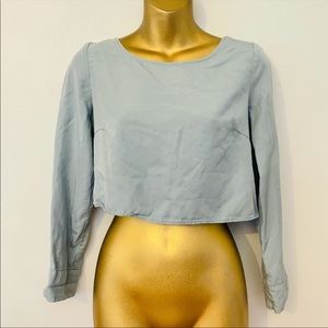 Zara blue long sleeve crop top open back with tie